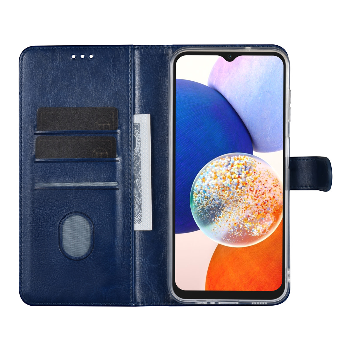 UNIQ Accessory UNIQ Accessory Galaxy A14 5G Book Case hoesje - Pasjeshouder voor 3 pasjes - Hanger - Blauw, foto 5 van 5