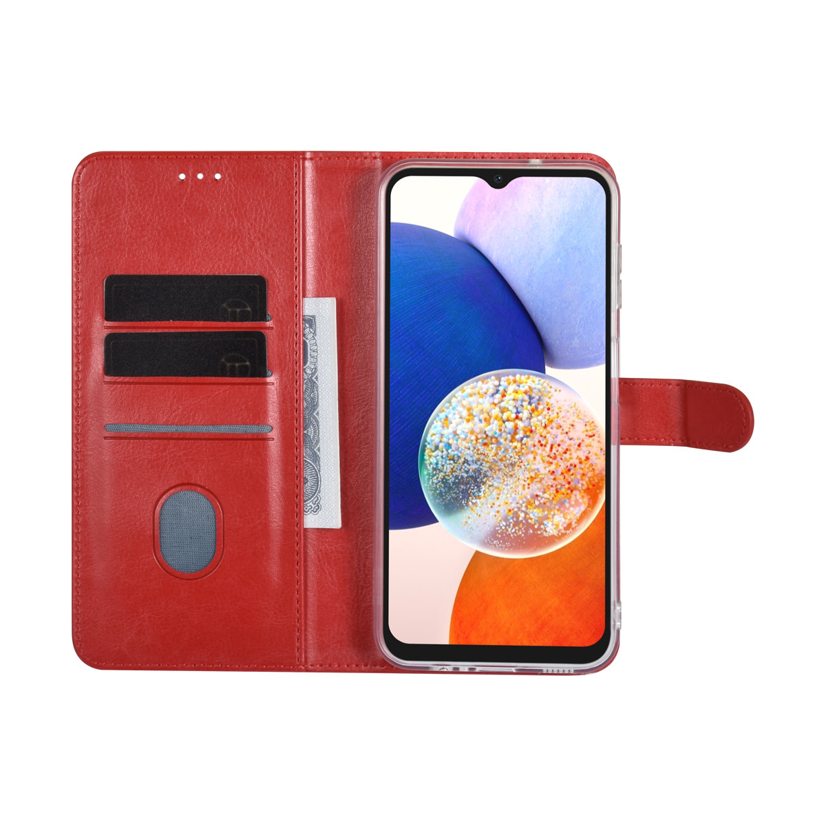 UNIQ Accessory UNIQ Accessory Galaxy A14 5G Book Case hoesje - Pasjeshouder voor 3 pasjes - Hanger - Rood, foto 5 van 5
