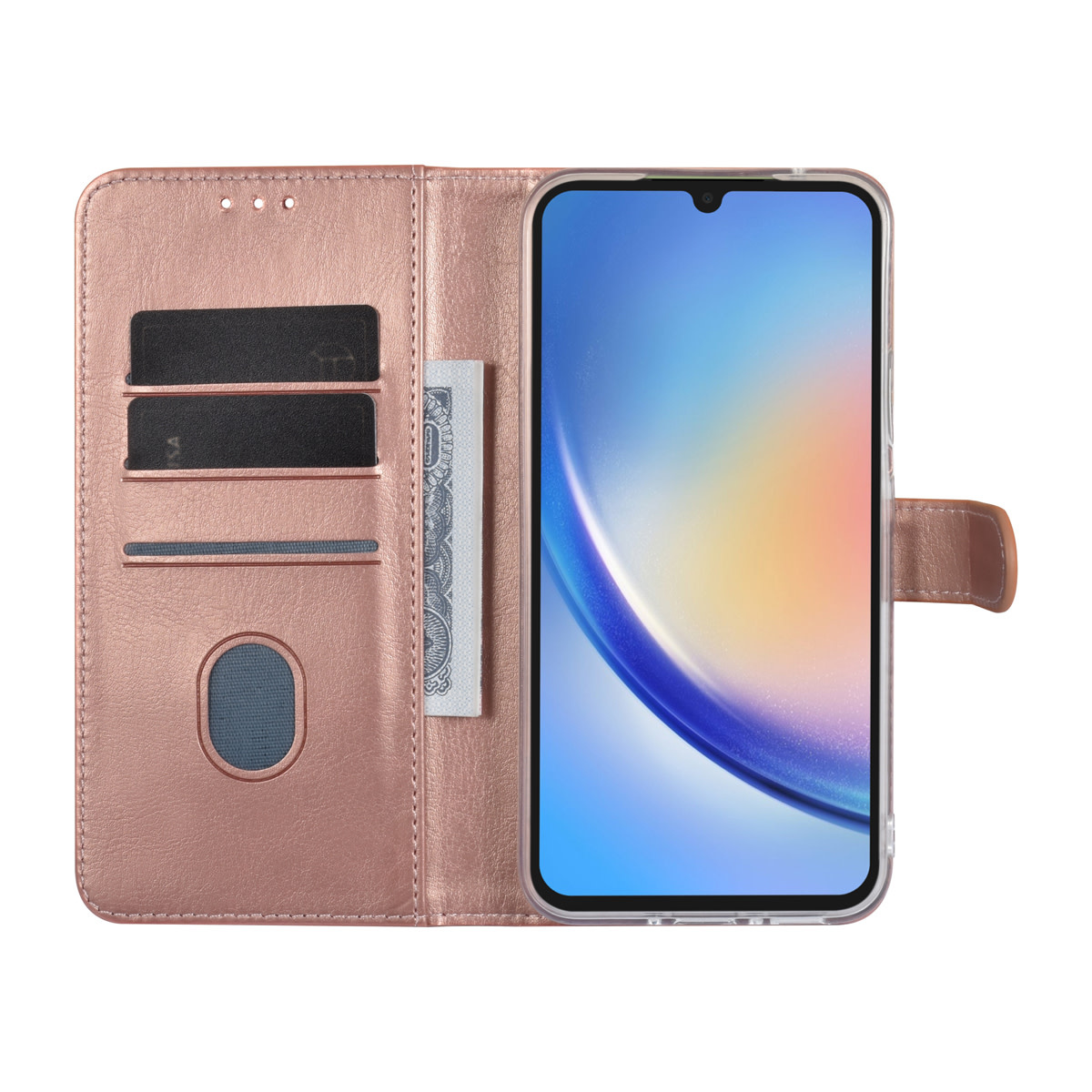 UNIQ Accessory UNIQ Accessory Galaxy A34 5G Book Case hoesje - Pasjeshouder voor 3 pasjes - Hanger - Rose Gold, foto 5 van 5