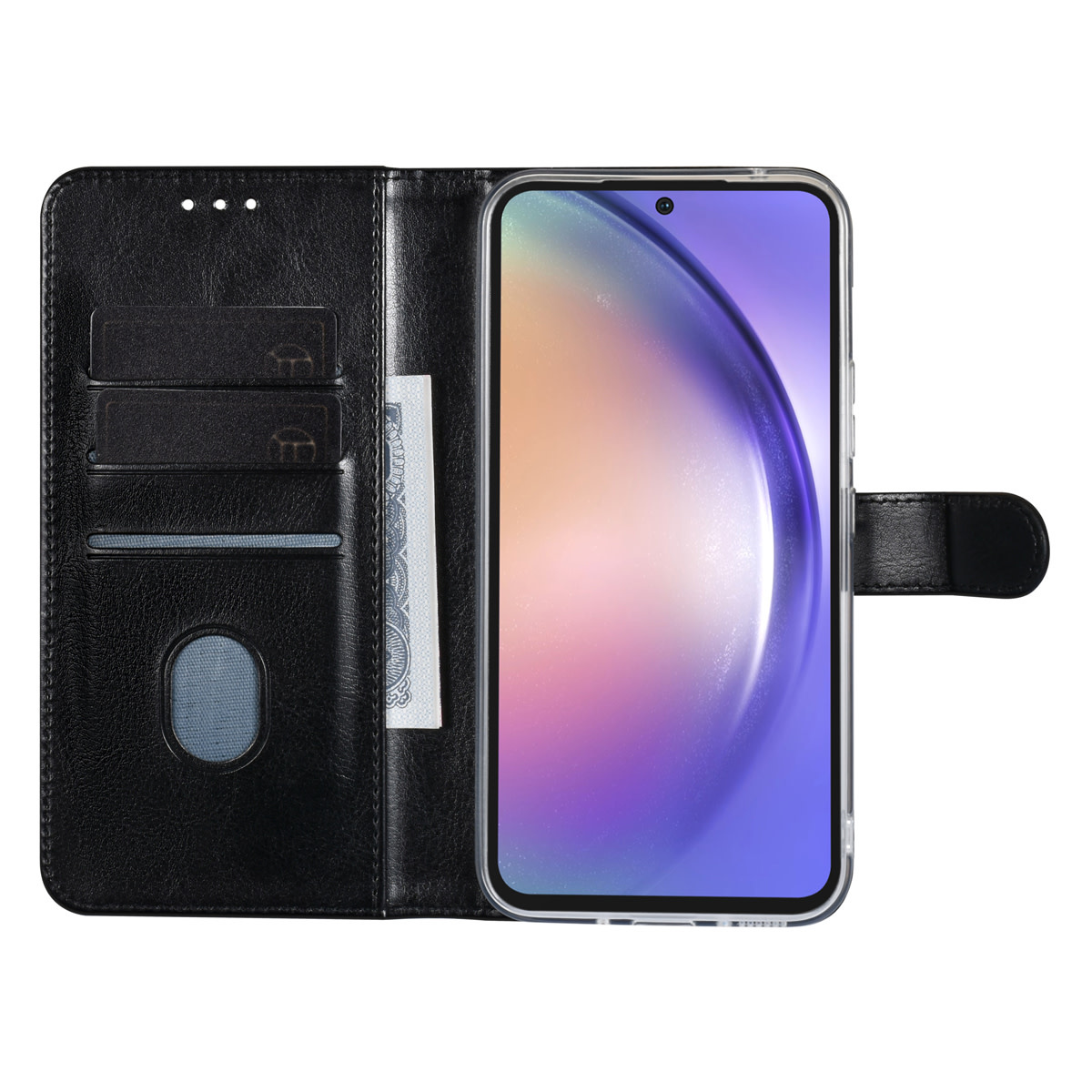 UNIQ Accessory UNIQ Accessory Galaxy A54 5G Book Case hoesje - Pasjeshouder voor 3 pasjes - Hanger - Zwart, foto 5 van 5