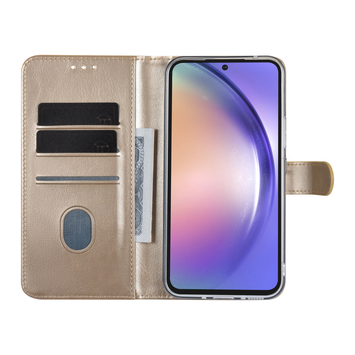 UNIQ Accessory UNIQ Accessory Galaxy A54 5G Book Case hoesje - Pasjeshouder voor 3 pasjes - Hanger - Goud, foto 5 van 5