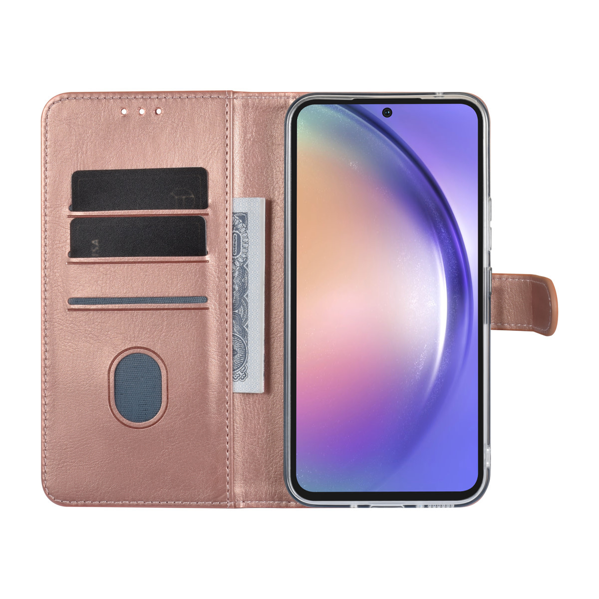 UNIQ Accessory UNIQ Accessory Galaxy A54 5G Book Case hoesje - Pasjeshouder voor 3 pasjes - Hanger - Rose Gold, foto 5 van 5