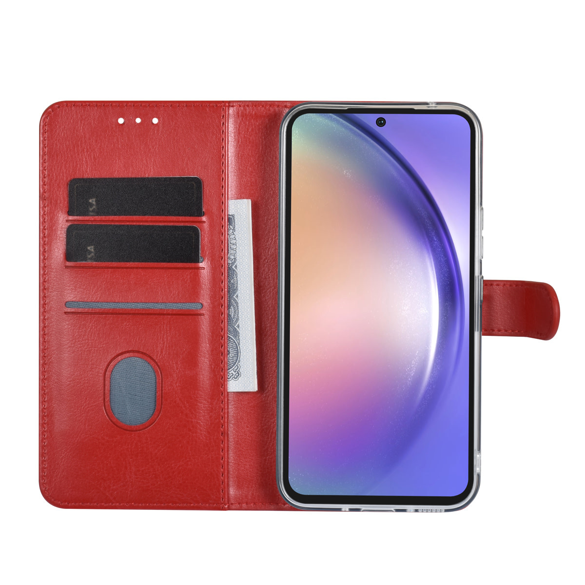 UNIQ Accessory UNIQ Accessory Galaxy A54 5G Book Case hoesje - Pasjeshouder voor 3 pasjes - Hanger - Rood, foto 5 van 5