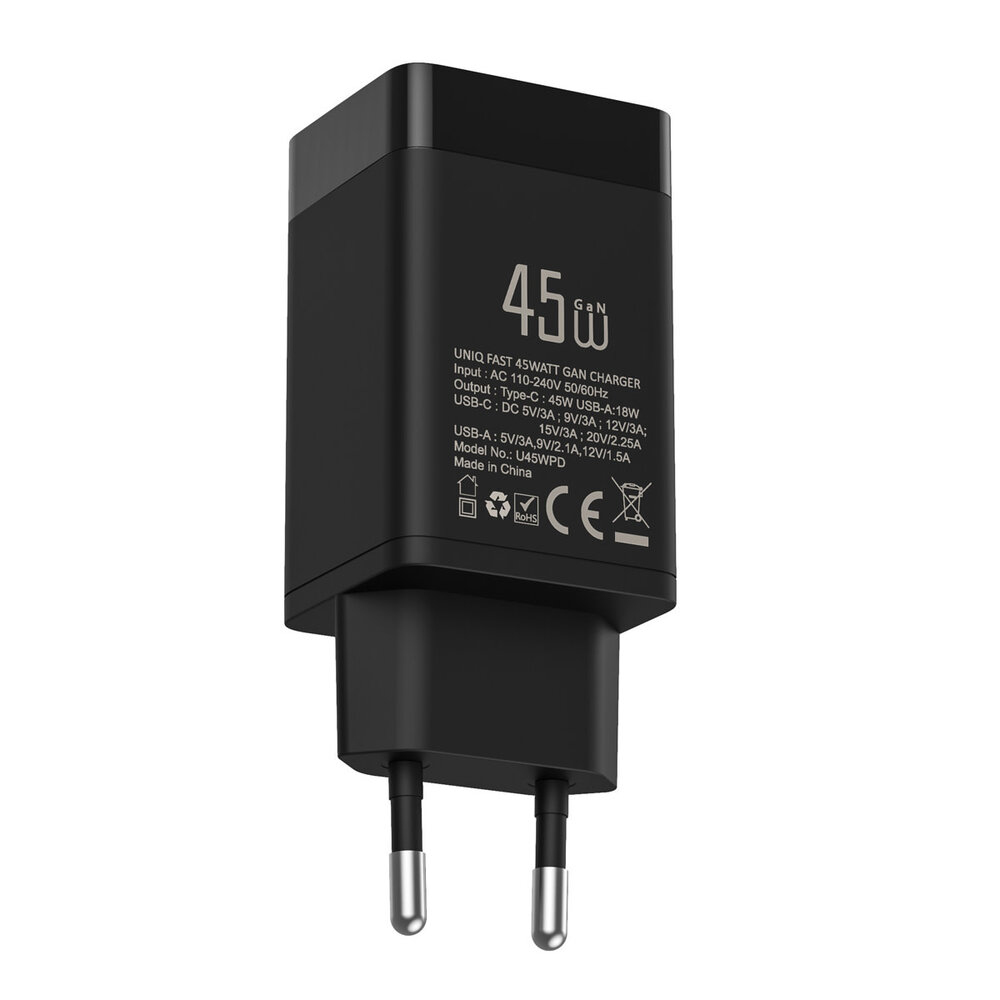 TUNIQ TUNIQ PD 45W GaN Adapter - TUNIQ 3.0A Snellader - Wit PD 45W GaN Adapter - TUNIQ 3.0A Fast Charger - Black TUNIQ TUNIQ PD 45W GaN Adapter - TUNIQ 3.0A Snellader - Wit PD 45W GaN Adapter - TUNIQ 3.0A Fast Charger - Black