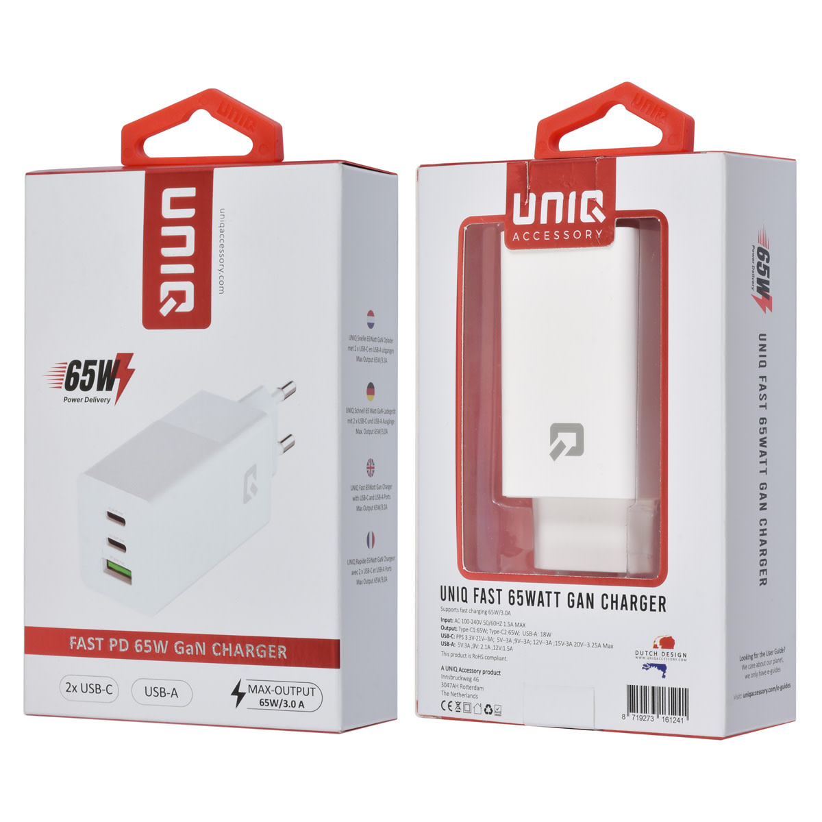 UNIQ Accessory PD 65W GaN Adapter - UNIQ Accessory 3.0A Snellader - Wit, foto 4 van 4