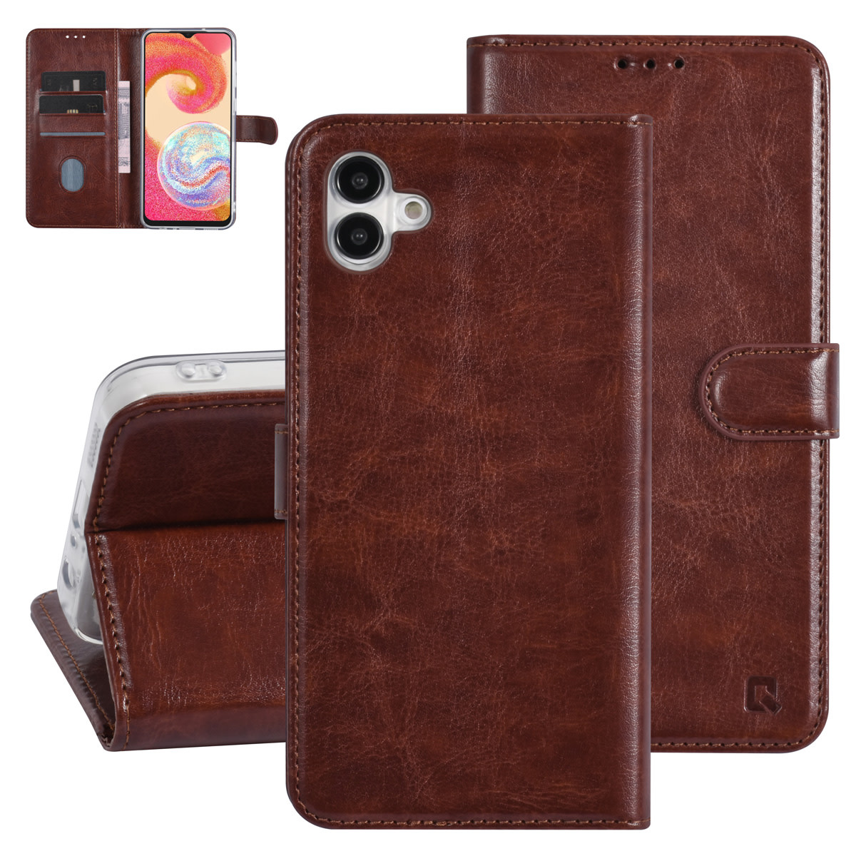 UNIQ Accessory UNIQ Accessory Galaxy A04e Book Case hoesje - Pasjeshouder voor 3 pasjes - Hanger - Bruin