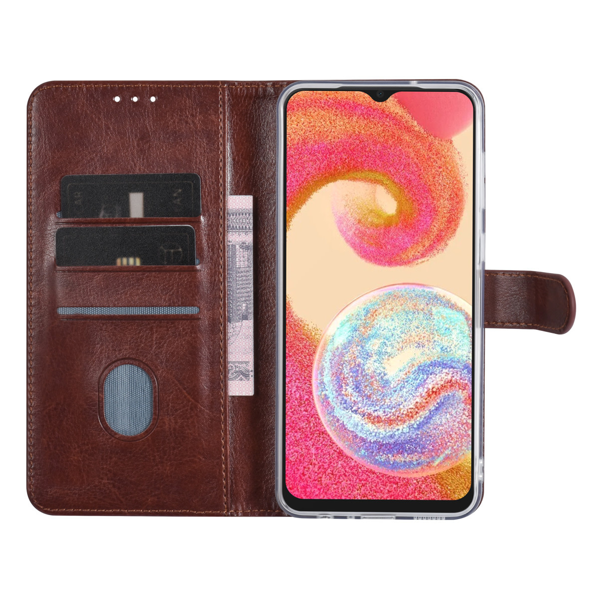 UNIQ Accessory UNIQ Accessory Galaxy A04e Book Case hoesje - Pasjeshouder voor 3 pasjes - Hanger - Bruin, foto 5 van 5