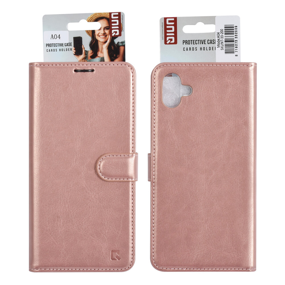 UNIQ Accessory UNIQ Accessory Galaxy A04 Book Case hoesje - Pasjeshouder voor 3 pasjes - Hanger - Rose Gold UNIQ Accessory UNIQ Accessory Galaxy A04 Book Case hoesje - Pasjeshouder voor 3 pasjes - Hanger - Rose Gold