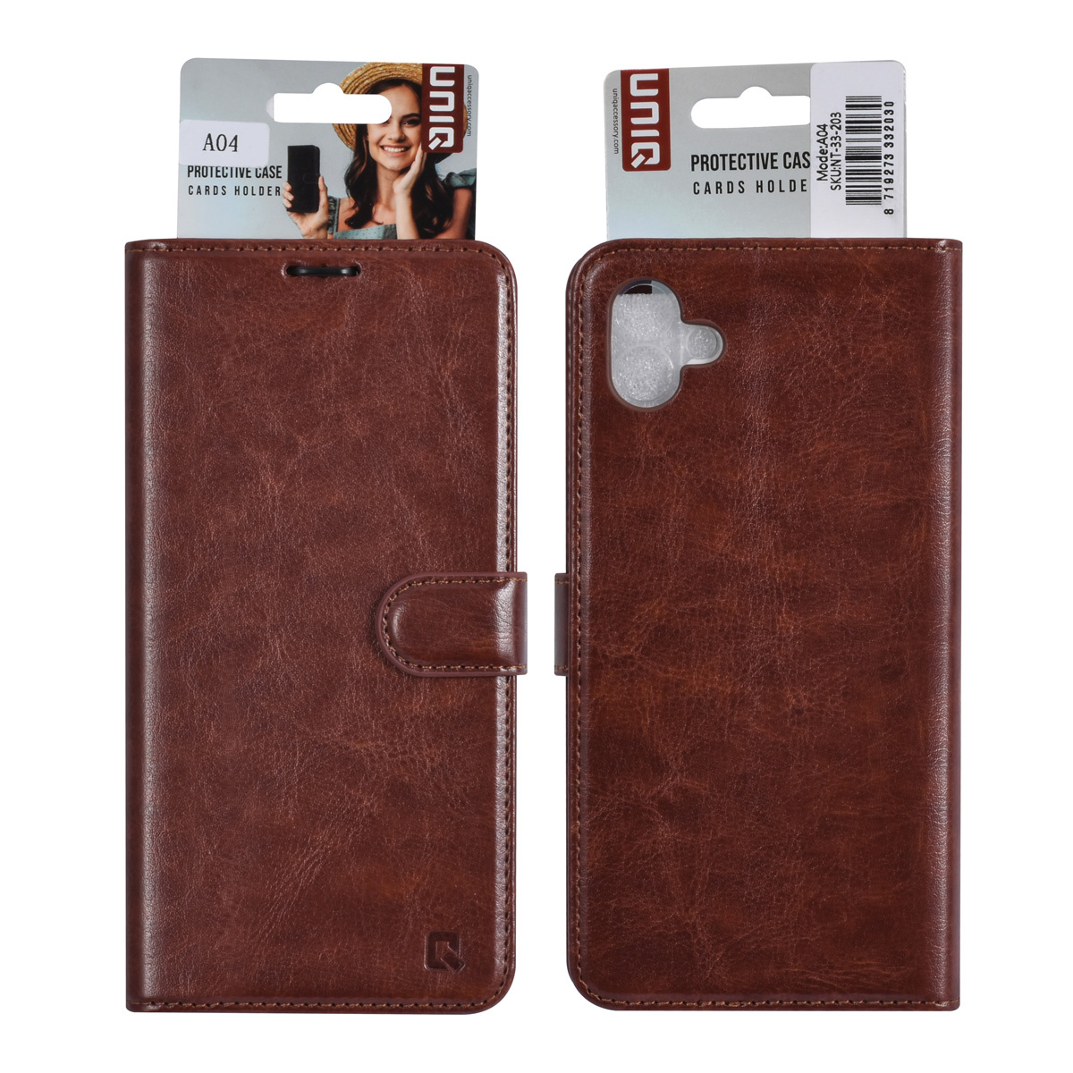 UNIQ Accessory UNIQ Accessory Galaxy A04 Book Case hoesje - Pasjeshouder voor 3 pasjes - Magneetsluiting - Hanger - Bruin, foto 2 van 5
