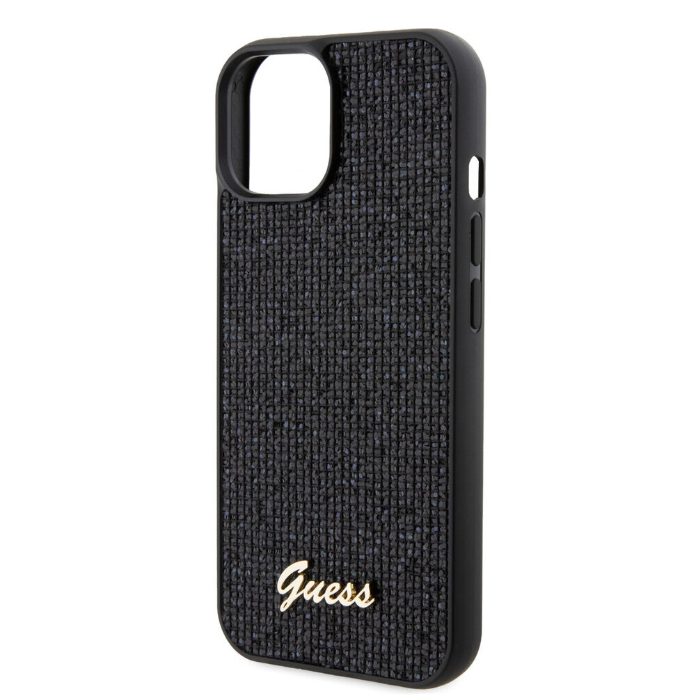 Guess Guess iPhone 15 Hardcase hoesje - Metal Script - Disco Zwart Guess Guess iPhone 15 Hardcase hoesje - Metal Script - Disco Zwart