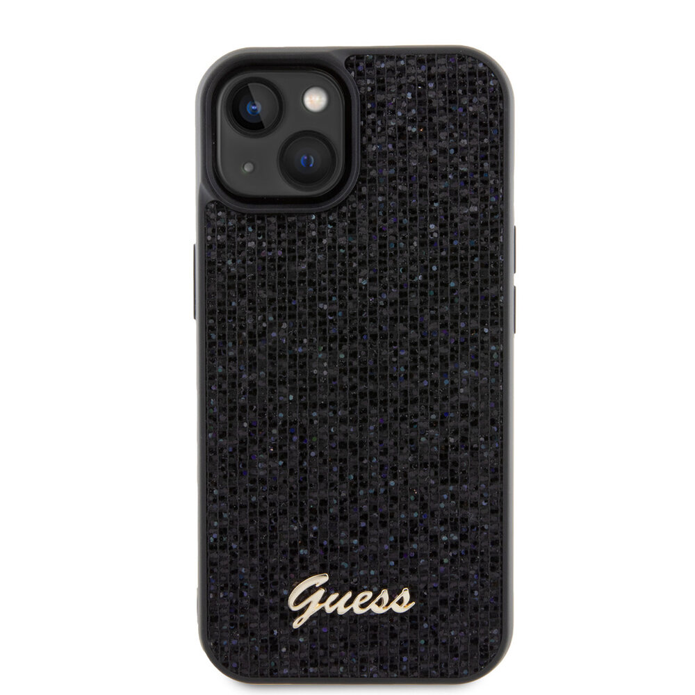 Guess Guess iPhone 15 Hardcase hoesje - Metal Script - Disco Zwart Guess Guess iPhone 15 Hardcase hoesje - Metal Script - Disco Zwart