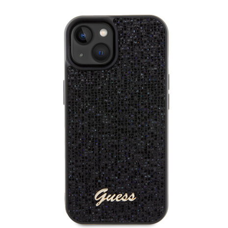 Guess Guess iPhone 15 Hardcase hoesje - Metal Script - Disco Zwart Guess Guess iPhone 15 Hardcase hoesje - Metal Script - Disco Zwart