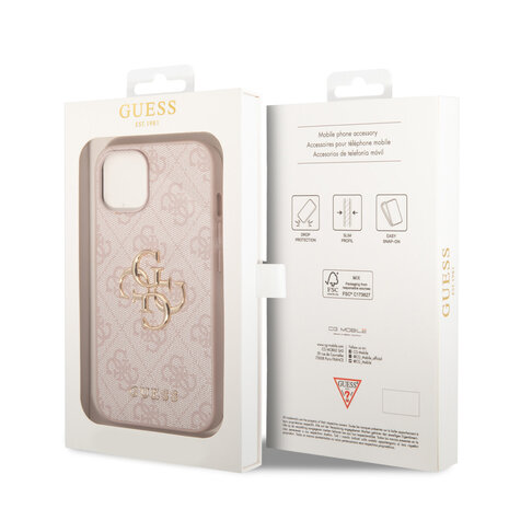 Guess Guess iPhone 15 Hardcase hoesje - 4G - Big Metal Logo - Roze Guess Guess iPhone 15 Hardcase hoesje - 4G - Big Metal Logo - Roze