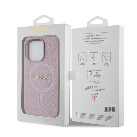 Guess Guess Coque arrière en TPU iPhone 15 Pro - Magsafe Compatible - Saffiano - Rose Guess Guess Coque arrière en TPU iPhone 15 Pro - Magsafe Compatible - Saffiano - Rose