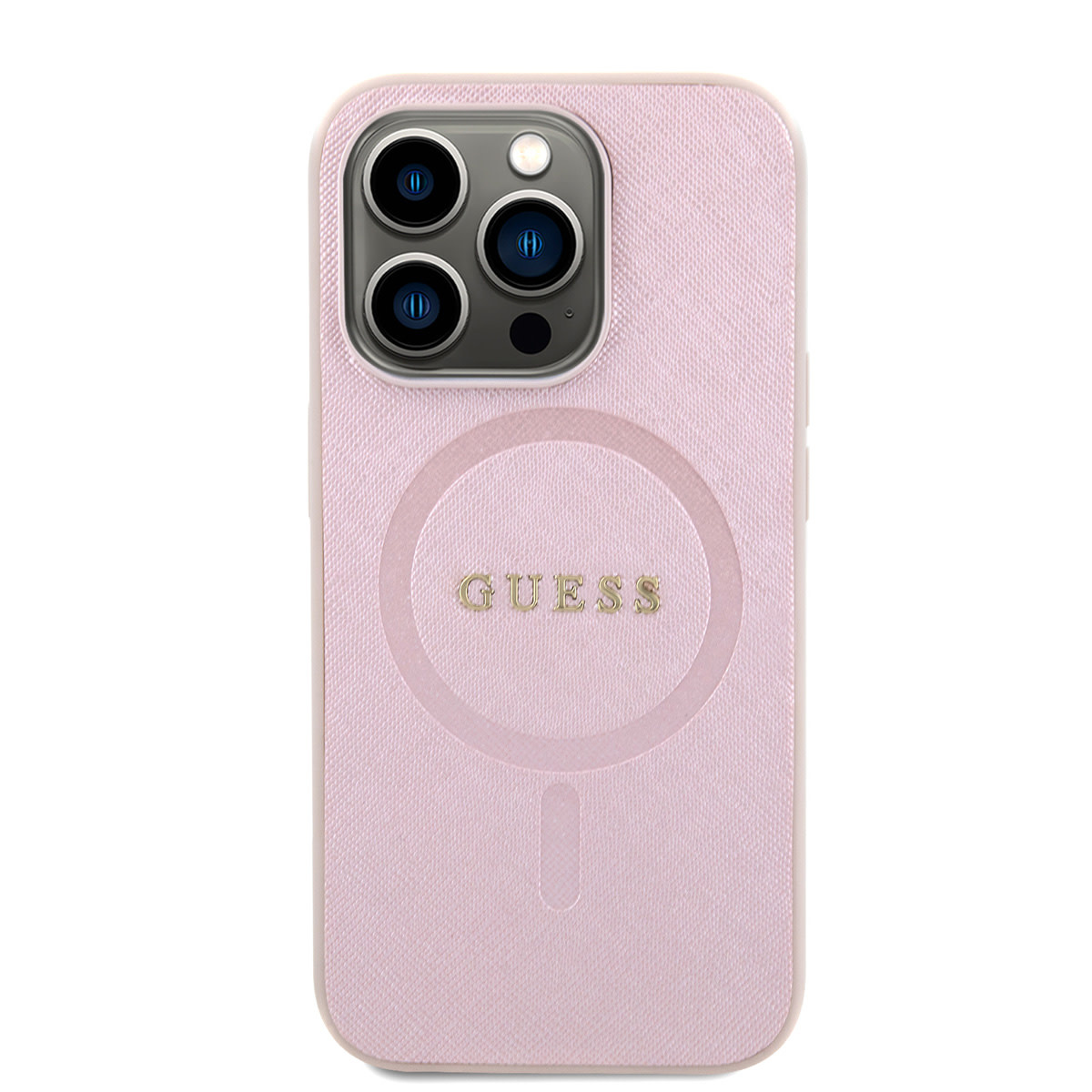 Guess Guess iPhone 15 Pro Hardcase hoesje - Magsafe Compatible - Saffiano - Roze, foto 5 van 6