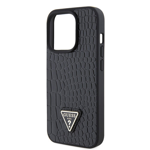 Guess Guess iPhone 15 Pro Hardcase hoesje - Triangle Logo - Croco - Zwart