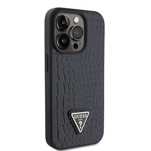 Guess Guess Coque arrière en TPU iPhone 15 Pro - Triangle Logo - Croco - Noir