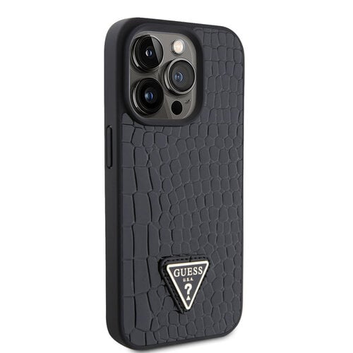 Guess Guess iPhone 15 Pro Hardcase hoesje - Triangle Logo - Croco - Zwart