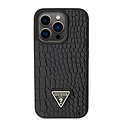Guess Guess iPhone 15 Pro TPU Hardcase - Triangle Logo - Croco - Black