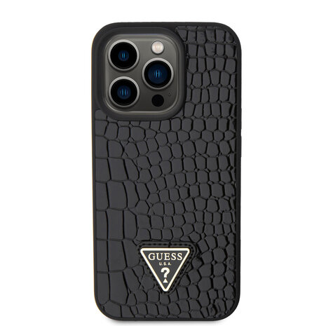 Guess Guess Coque arrière en TPU iPhone 15 Pro - Triangle Logo - Croco - Noir Guess Guess Coque arrière en TPU iPhone 15 Pro - Triangle Logo - Croco - Noir