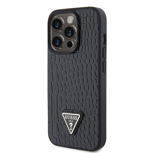 Guess Guess iPhone 15 Pro Hardcase hoesje - Triangle Logo - Croco - Zwart