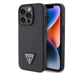 Guess Guess iPhone 15 Pro TPU Hardcase - Triangle Logo - Croco - Black Guess Guess iPhone 15 Pro TPU Hardcase - Triangle Logo - Croco - Black