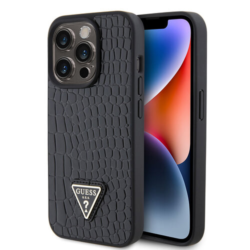 Guess Guess Coque arrière en TPU iPhone 15 Pro - Triangle Logo - Croco - Noir
