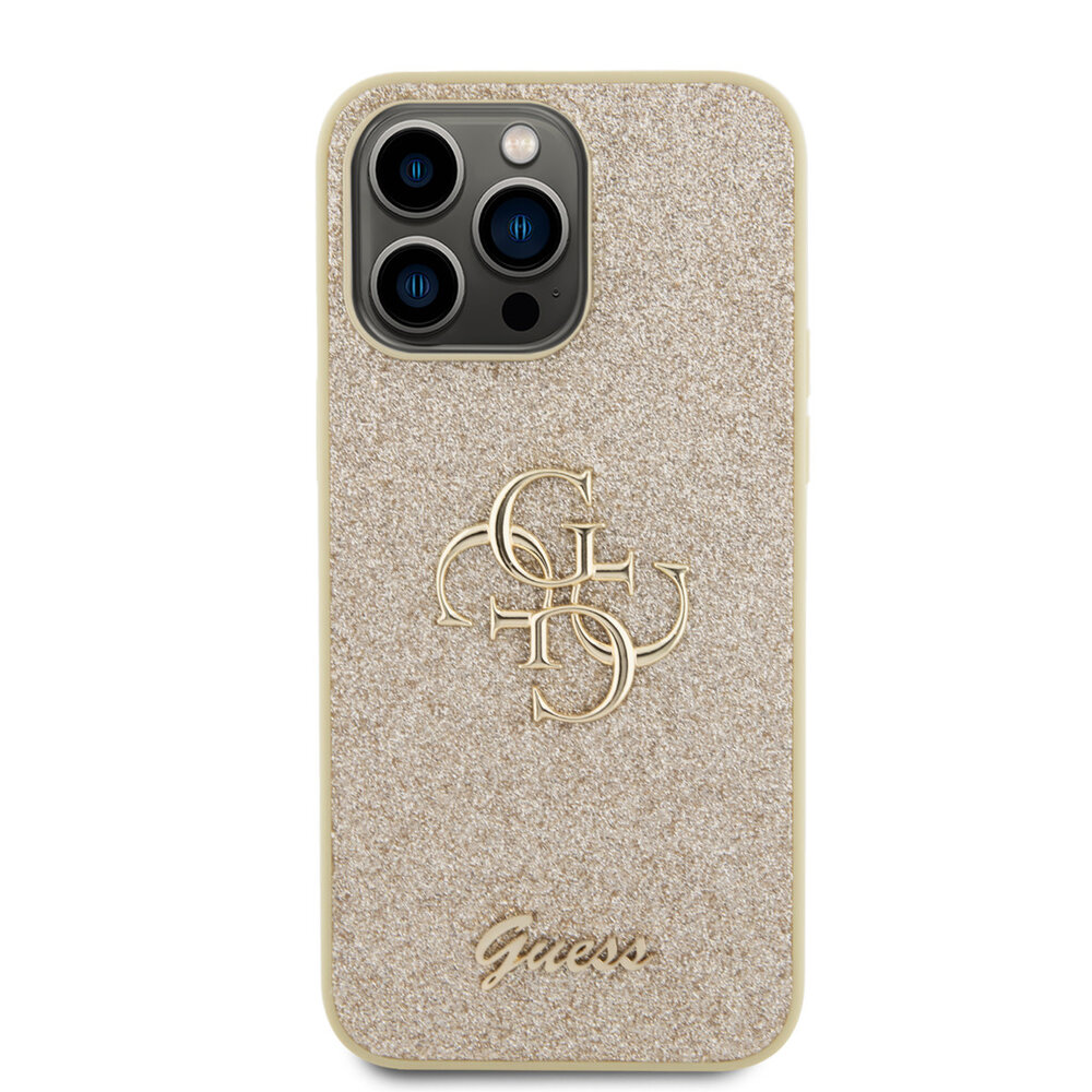 Guess Guess iPhone 15 Pro Max Hardcase hoesje - Big 4G - Fixed Glitter - Goud Guess Guess iPhone 15 Pro Max Hardcase hoesje - Big 4G - Fixed Glitter - Goud