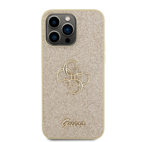 Guess Guess iPhone 15 Pro Max Hardcase hoesje - Big 4G - Fixed Glitter - Goud Guess Guess iPhone 15 Pro Max Hardcase hoesje - Big 4G - Fixed Glitter - Goud