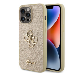 Guess Guess iPhone 15 Pro Max Hardcase hoesje - Big 4G - Fixed Glitter - Goud Guess Guess iPhone 15 Pro Max Hardcase hoesje - Big 4G - Fixed Glitter - Goud