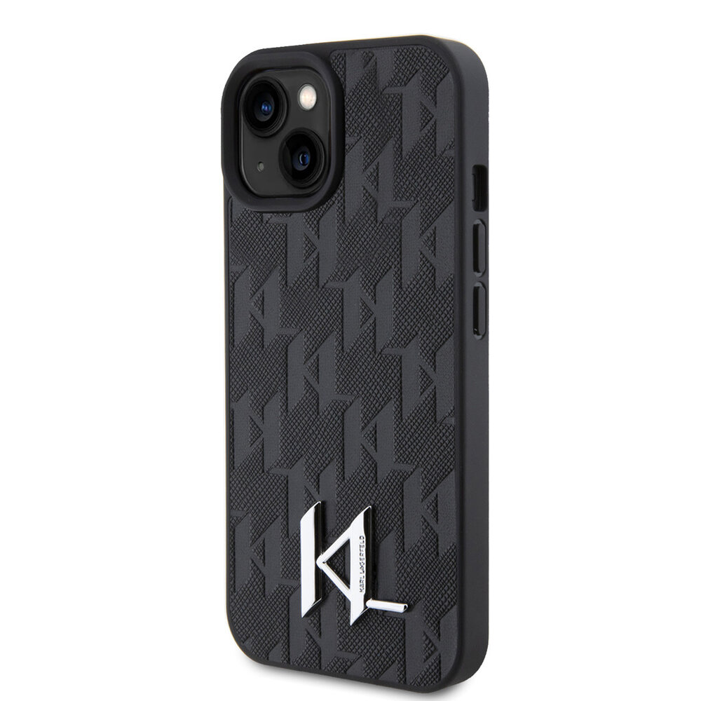 Karl Lagerfeld Karl Lagerfeld iPhone 15 Hardcase hoesje - Hot Stamp - KL Metal Logo - Monogram - Zwart Karl Lagerfeld Karl Lagerfeld iPhone 15 Hardcase hoesje - Hot Stamp - KL Metal Logo - Monogram - Zwart
