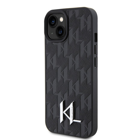 Karl Lagerfeld Karl Lagerfeld iPhone 15 Hardcase hoesje - Hot Stamp - KL Metal Logo - Monogram - Zwart Karl Lagerfeld Karl Lagerfeld iPhone 15 Hardcase hoesje - Hot Stamp - KL Metal Logo - Monogram - Zwart