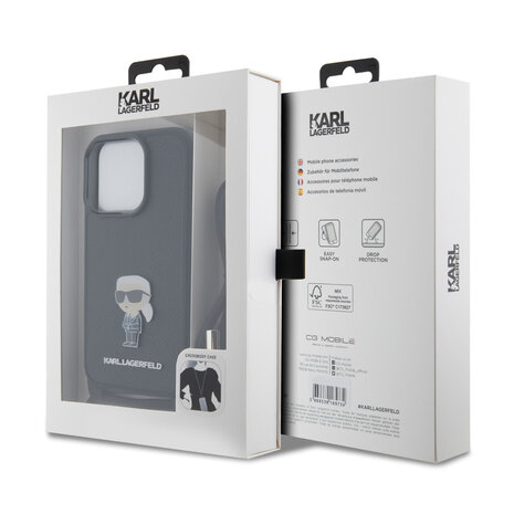 Karl Lagerfeld Karl Lagerfeld iPhone 15 Pro TPU Hardcase - Saffiano - Ikonik Metal Pin - Crossbody - Black Karl Lagerfeld Karl Lagerfeld iPhone 15 Pro TPU Hardcase - Saffiano - Ikonik Metal Pin - Crossbody - Black