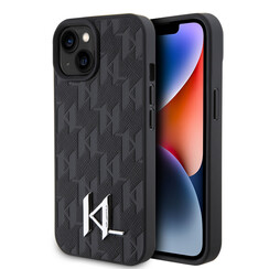 Karl Lagerfeld iPhone 15 Hardcase hoesje - Hot Stamp - KL Metal Logo - Monogram - Zwart