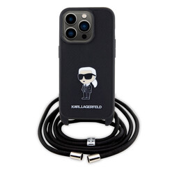 Karl Lagerfeld iPhone 15 Pro TPU Hardcase-Rückseite - Saffiano - Ikonik Metal Pin - Crossbody - Schwarz