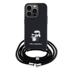 Karl Lagerfeld Coque arrière en TPU iPhone 15 Pro - Saffiano - K&C Metal Pin - Crossbody - Noir