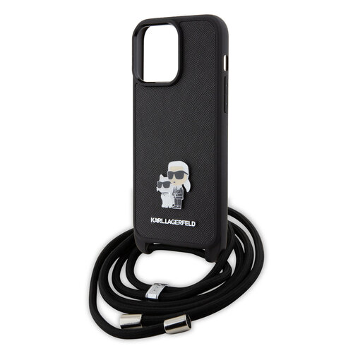 Karl Lagerfeld Karl Lagerfeld iPhone 15 Pro Max TPU Hardcase-Rückseite - Saffiano - K&C Metal Pin - Crossbody - Schwarz