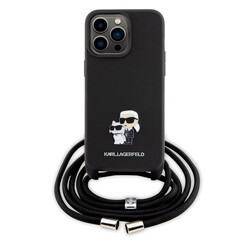 Karl Lagerfeld Coque arrière en TPU iPhone 15 Pro Max - Saffiano - K&C Metal Pin - Crossbody - Noir