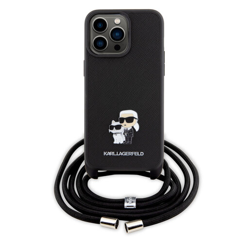 Karl Lagerfeld Karl Lagerfeld iPhone 15 Pro Max TPU Hardcase-Rückseite - Saffiano - K&C Metal Pin - Crossbody - Schwarz