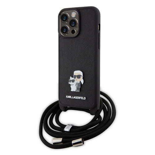 Karl Lagerfeld Karl Lagerfeld iPhone 15 Pro Max TPU Hardcase-Rückseite - Saffiano - K&C Metal Pin - Crossbody - Schwarz
