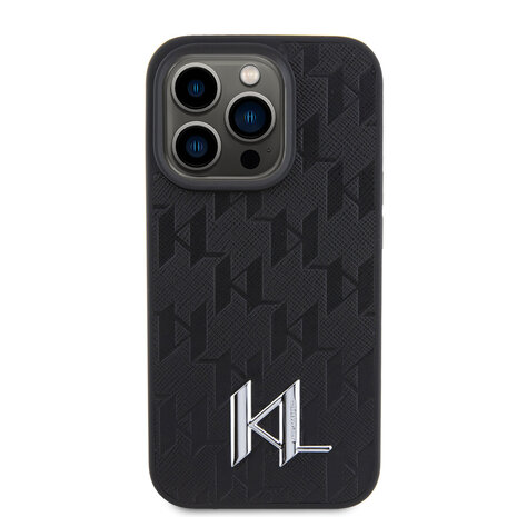 Karl Lagerfeld Karl Lagerfeld iPhone 15 Pro Max Hardcase hoesje - Hot Stamp - KL Metal Logo - Monogram - Zwart Karl Lagerfeld Karl Lagerfeld iPhone 15 Pro Max Hardcase hoesje - Hot Stamp - KL Metal Logo - Monogram - Zwart
