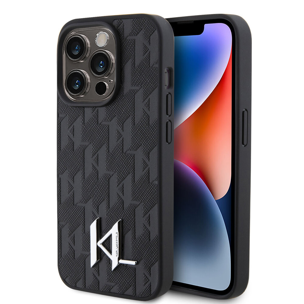 Karl Lagerfeld Karl Lagerfeld iPhone 15 Pro Max Hardcase hoesje - Hot Stamp - KL Metal Logo - Monogram - Zwart Karl Lagerfeld Karl Lagerfeld iPhone 15 Pro Max Hardcase hoesje - Hot Stamp - KL Metal Logo - Monogram - Zwart