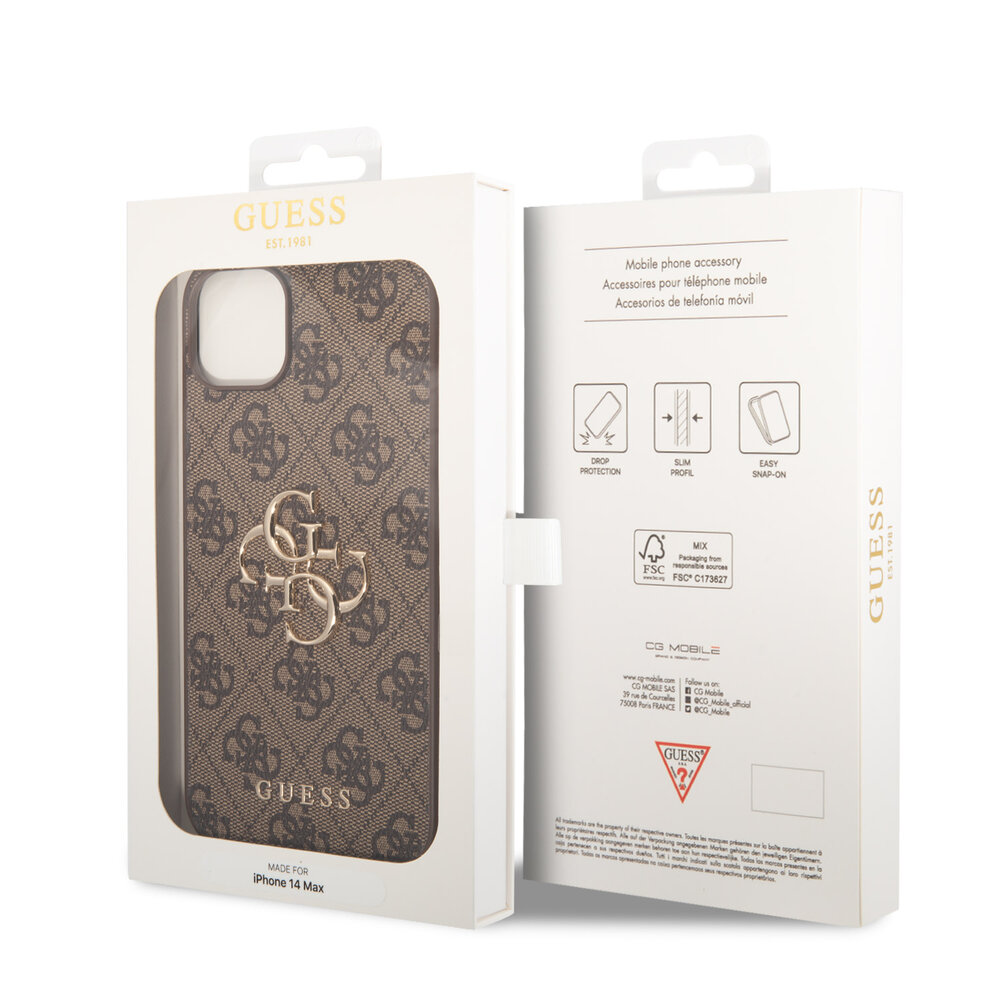 Guess Guess iPhone 15 & 14 Plus Hardcase hoesje - 4G - Big Metal Logo - Bruin Guess Guess iPhone 15 & 14 Plus Hardcase hoesje - 4G - Big Metal Logo - Bruin