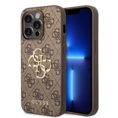Guess iPhone 15 Pro Max Hardcase hoesje - 4G - Big Metal Logo - Bruin