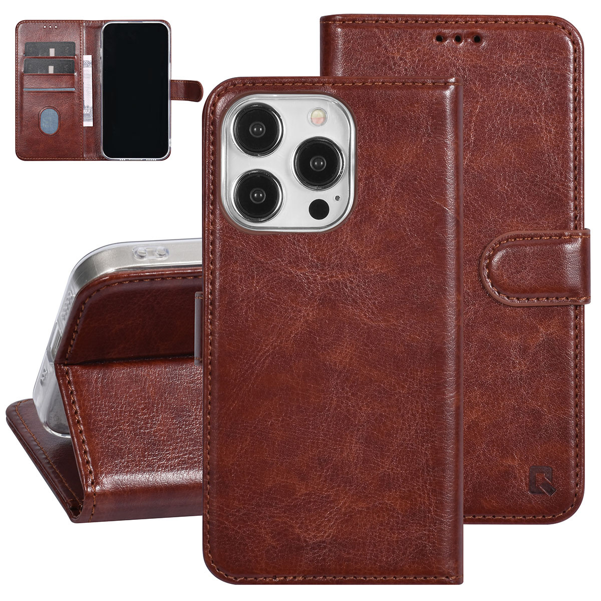 UNIQ Accessory UNIQ Accessory iPhone 15 Pro Book Case hoesje - Pasjeshouder voor 3 pasjes - Magneetsluiting - Hanger - Bruin