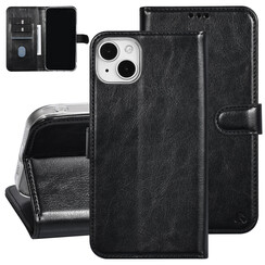 UNIQ Accessory iPhone 15 & 14 Plus Book Case hoesje - Pasjeshouder voor 3 pasjes - Magneetsluiting - Hanger - Zwart