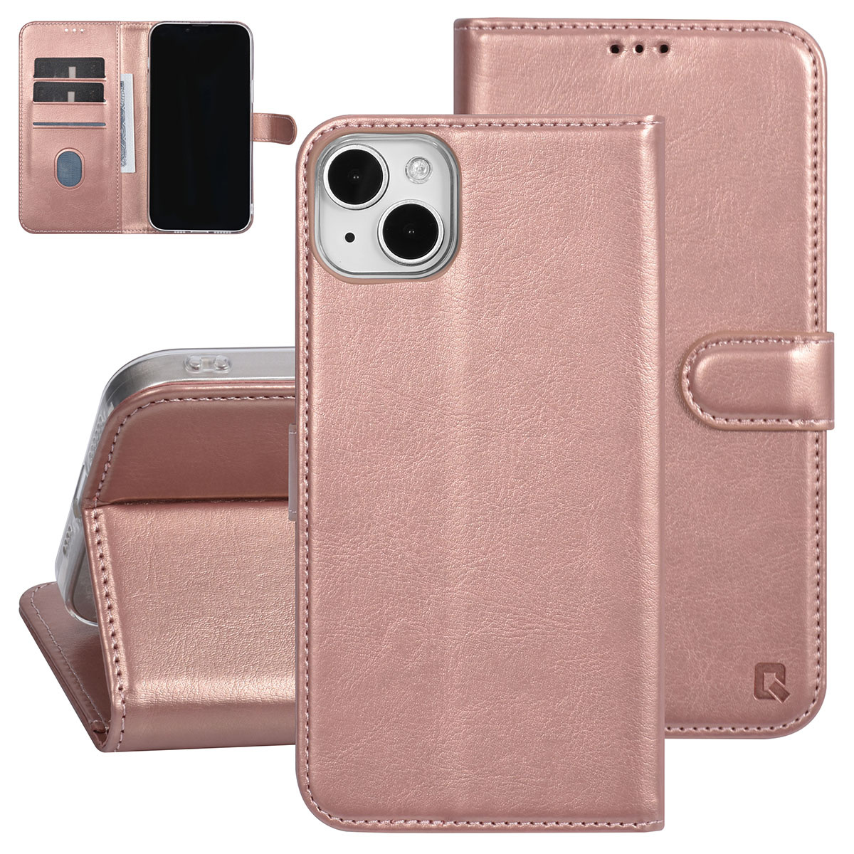 UNIQ Accessory UNIQ Accessory iPhone 15 & 14 Plus Book Case hoesje - Pasjeshouder voor 3 pasjes - Magneetsluiting - Hanger - Rose Gold