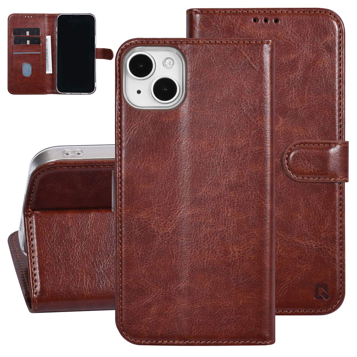 UNIQ Accessory UNIQ Accessory iPhone 15 & 14 Plus Book Case hoesje - Pasjeshouder voor 3 pasjes - Magneetsluiting - Hanger - Bruin