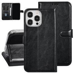 UNIQ Accessory iPhone 15 Pro Max  Book Case hoesje - Pasjeshouder voor 3 pasjes - Magneetsluiting - Hanger - zwart