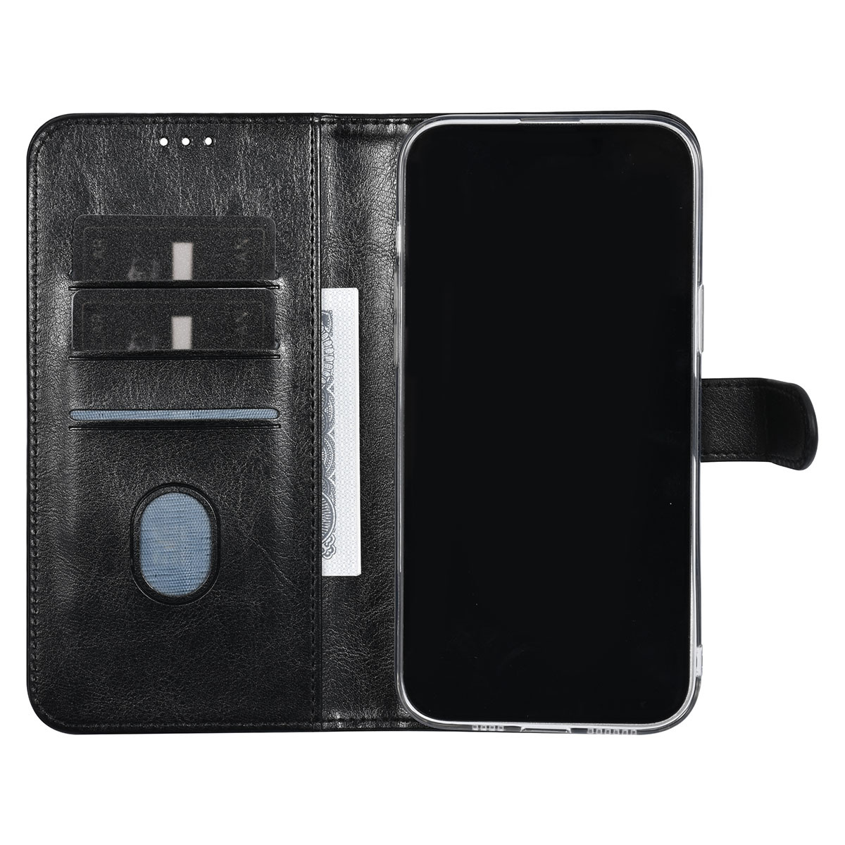 UNIQ Accessory UNIQ Accessory iPhone 15 Pro Max Book Case hoesje - Pasjeshouder voor 3 pasjes - Magneetsluiting - Hanger - Zwart, foto 4 van 5
